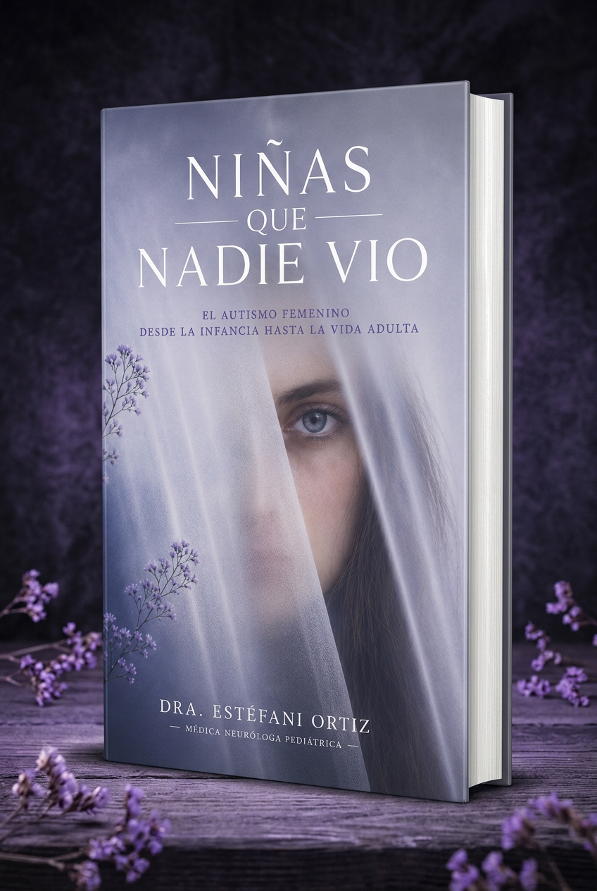 El libro Meninas que Ninguém Viu, de la Dra. Estéfani Ortiz, en un escenario elegante